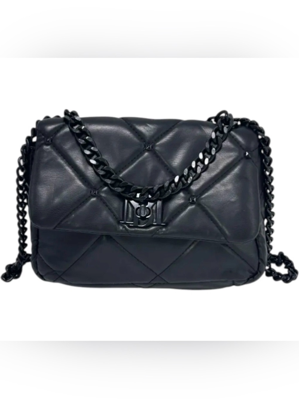 Badgley Mischka Quilted Shoulder Flap Handbag in Black